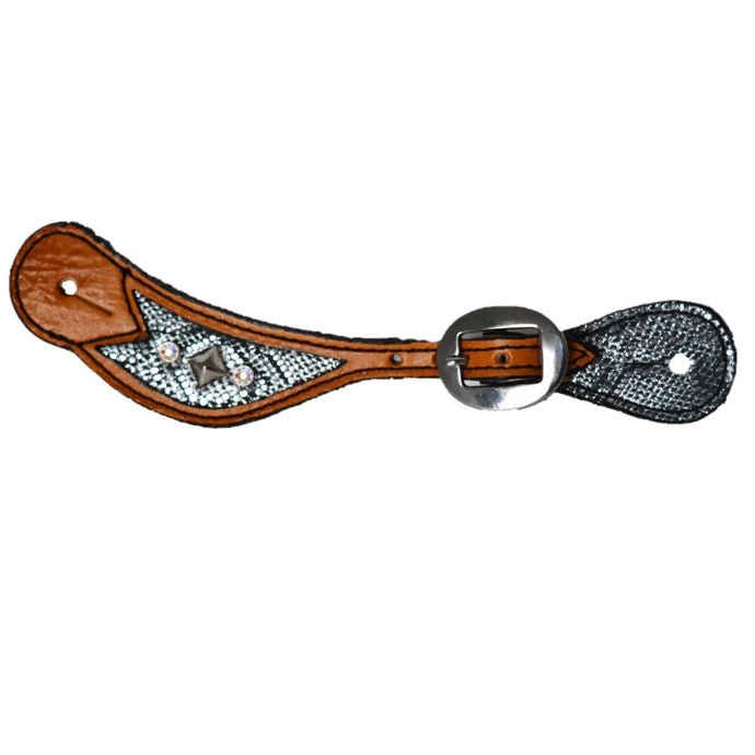 ALAMO Saddlery Ladies And Youth Spurs Strap Silver Python Inlay W/ Crystals & Spots A-382GPS